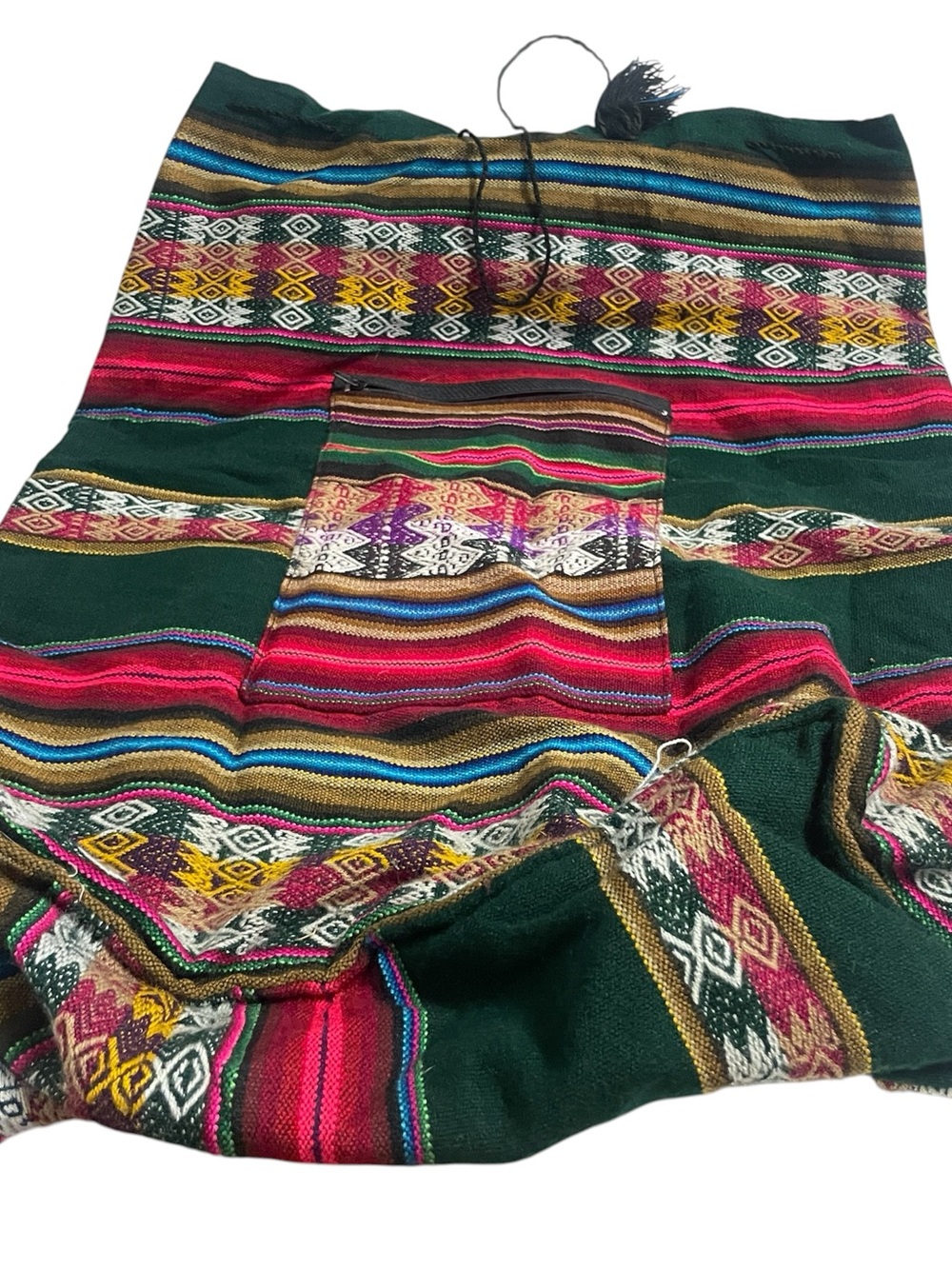 Woven Ethnic-Pattern Green Multicolor Backpack
